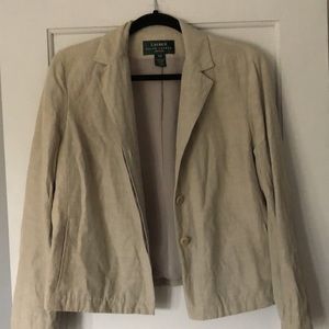 Ralph Lauren. Silk/Linen Khaki Blazer.‎ Lined. Pockets. Size 14 P. NWOT🔥🔥🔥🔥🔥